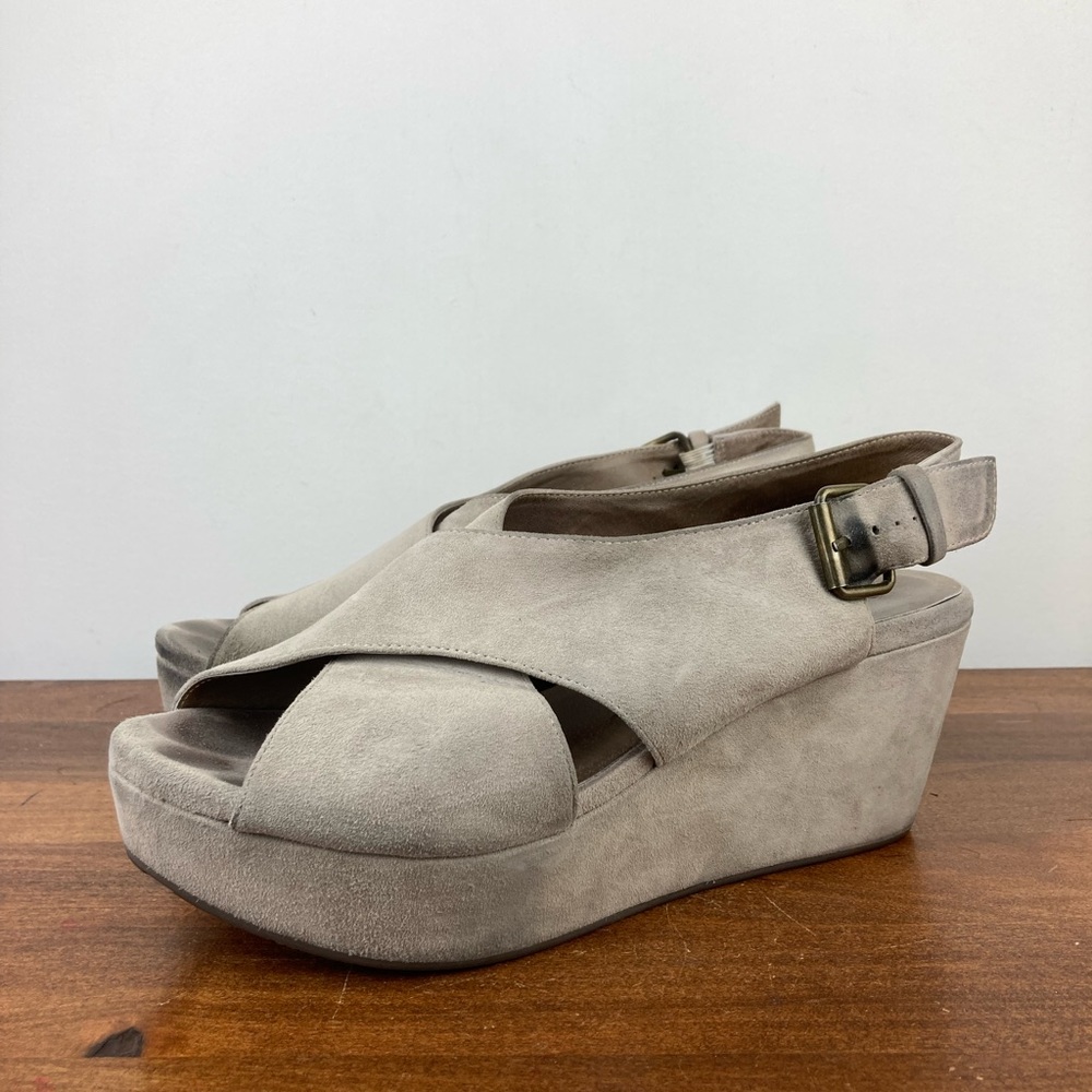 Chocolat Blu Wim Gray Suede Wedge Criss Cross Sandals Platform Women’s 9.5. - Picture 1 of 11